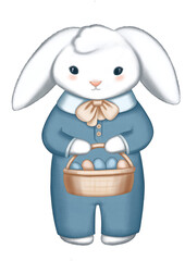 easter bunny boy with eggs hand-drawn watercolor illustration PNG cut out