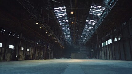 Spacious Industrial Warehouse Interior with Natural Light