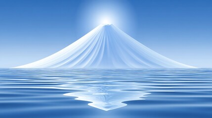 Serene mountain peak reflecting, calm sea, clear sky, spiritual peace, meditation