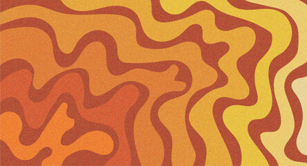 1970 Wavy Swirl Seamless Grainy Pattern in Orange and Yellow Colors. Hand-Drawn Vector Illustration. Seventies Style, Groovy Background, Wallpaper, Print. Flat Design, Hippie Aesthetic.