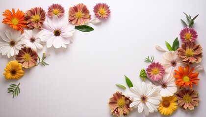 Vibrant Bouquet against a Pristine Backdrop Stunning Display of Springtime Blossoms on a White Canvas, Radiating Joy and Serenity