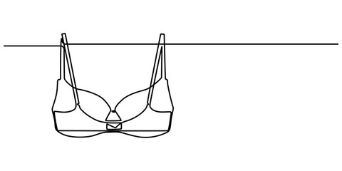 Continuous one simple single line drawing of push up bra icon in silhouette on a white background. Linear stylized, Bathing Suit Bikini Single Line Drawing with Editable Stroke,  vector illustration. 
