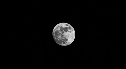 Obraz premium Full Moon Majesty: B&W Lunar Details, Space, Astronomy, Night Sky, & Celestial Wonder