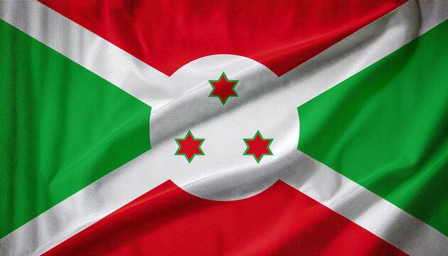 National flag of Burundi, silk fabric. Banner for celebrating Independence Day.