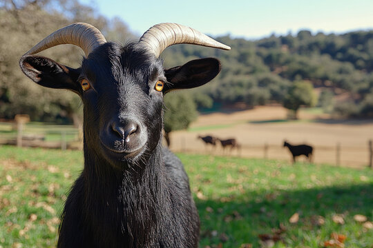 A La Mancha goat in a field, unique and alert, natural setting