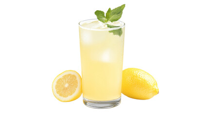 Fototapeta premium Refreshing lemonade with ice and mint on transparent background