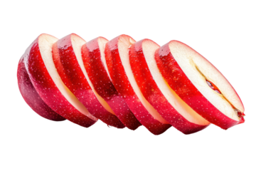 Red apple slices isolated on transparent or white background, png