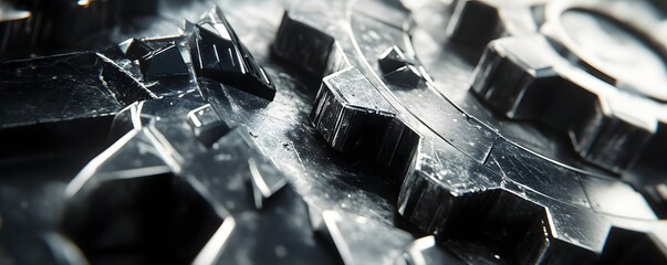 Abstract macro shot reveals details of metallic gear teeth