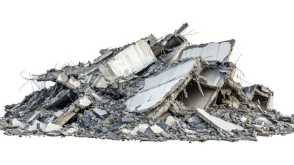 Pile of concrete rubble isolated on transparent background representing destruction