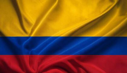 National flag of Colombia, silk fabric. Banner for celebrating Independence Day.