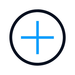 Obraz premium Thin blue plus icon inside black circle