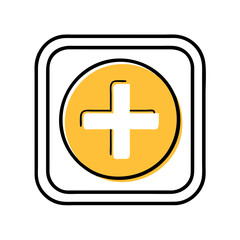 Obraz premium Yellow plus icon inside square with black outline