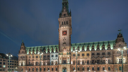 Building of the Hamburg City Hall day to night timelapse hyperlapse, the seat of the government of Hamburg, Germany