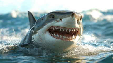 Naklejka premium Great White Shark's Oceanic Smile: A Majestic Predator in its Element