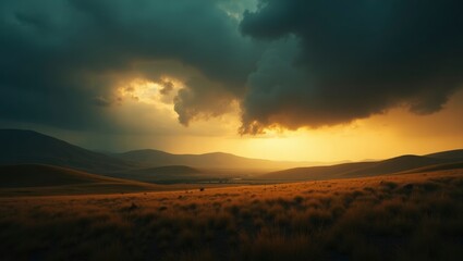 Obraz premium Sunset Storm Over Hills