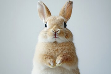 Obraz premium Cute fluffy rabbit with expressive face against a simple background