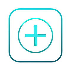 Obraz premium Cyan plus icon inside rounded square frame