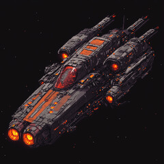 Pixel-Art Futuristic Spaceship in Deep Space