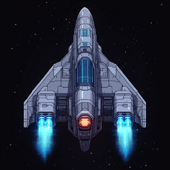 Pixel-Art Futuristic Spaceship in Deep Space