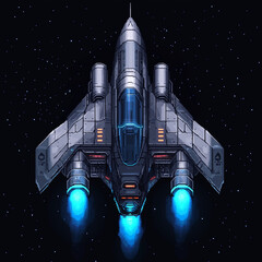 Pixel-Art Futuristic Spaceship in Deep Space