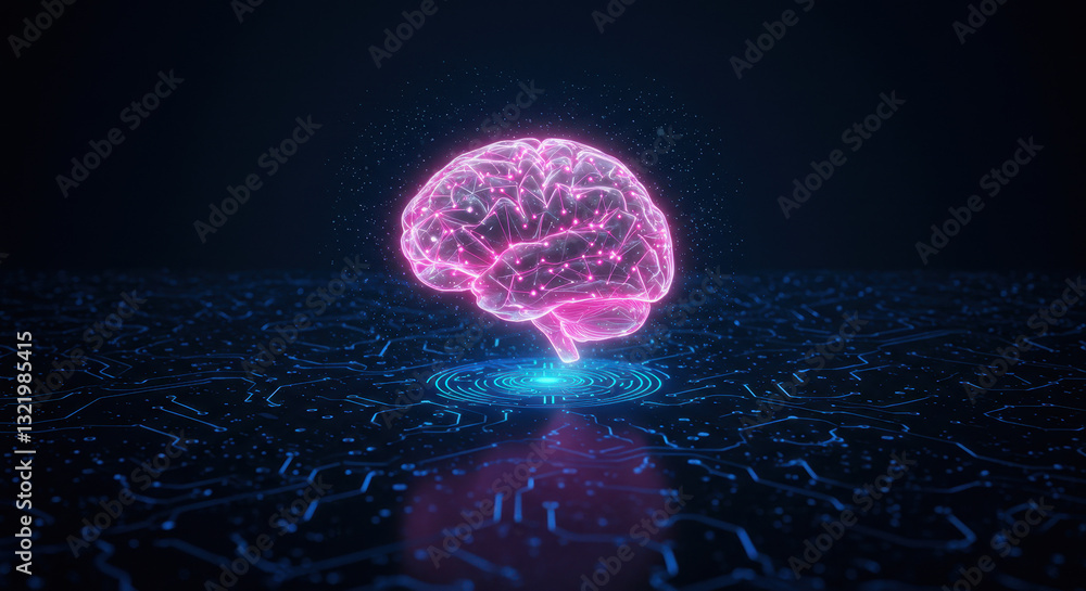 Poster ** ai brain power: glowing neural network on circuit board, tech innovation, digital intelligence