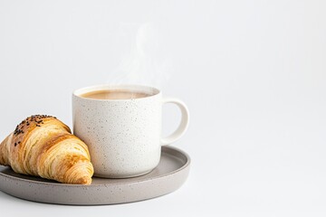 Aromatic coffee and crispy croissants on a clean white surface