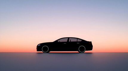 Obraz premium Pixel Art Black Car Silhouette Against Vibrant Pink Orange And Purple Sunset Gradient Background