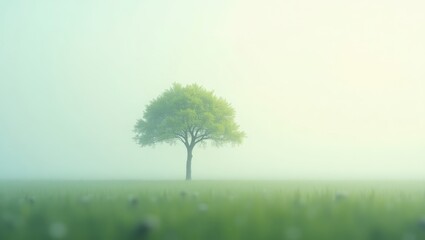Fototapeta premium Lone Tree in Misty Field