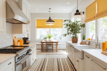 Fototapeta premium Bright Kitchen Interior with White Cabinets and Farmhouse Sink Design