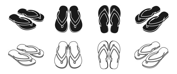 pair of flip flops icon set vector illustration isolated on white background.