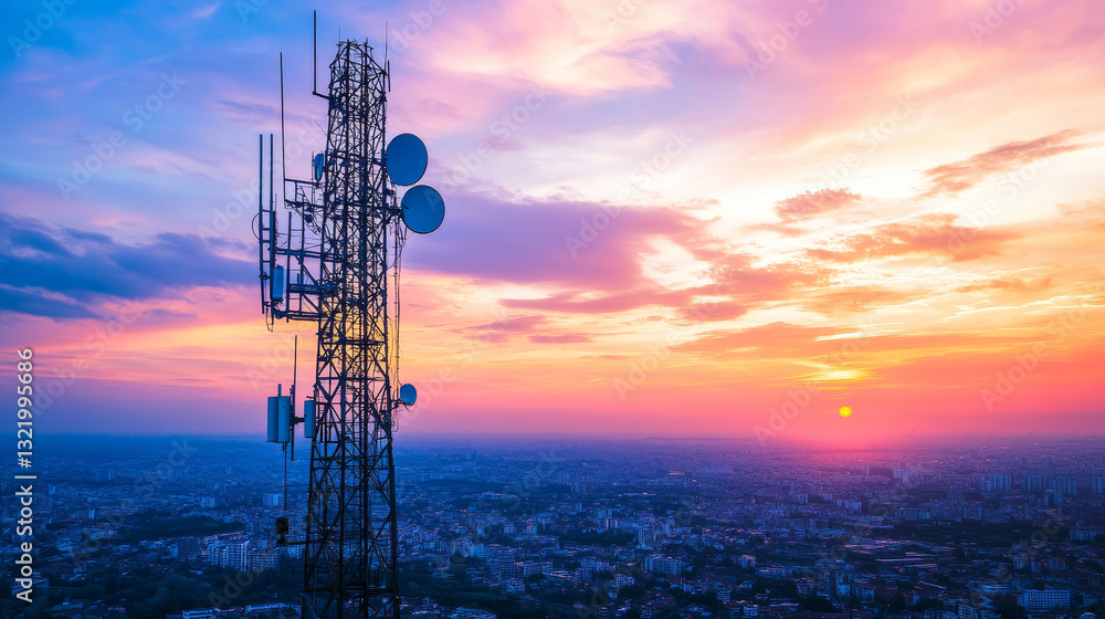 Poster wireless towers. telecommunication network tower. mobile and radio airwave connection systems. commu