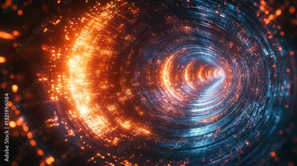 Fototapete Explore a luminous abstract tunnel filled with vibrant colors and intricate patterns, capturing a sense of infinite movement and depth in a captivating digital realm