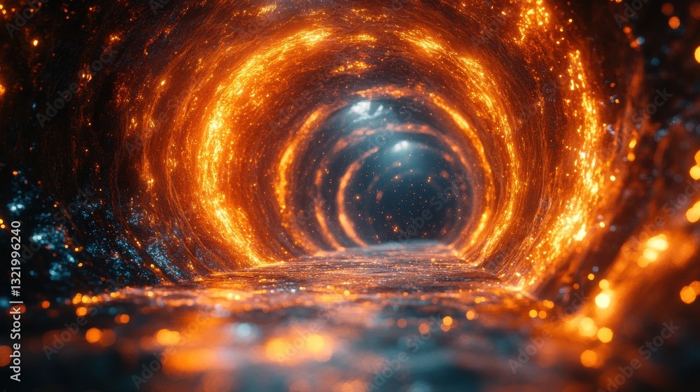 Aufkleber Glowing tunnel of light creates an enchanting journey through vibrant colors and intricate patterns in a hyperdetailed, abstract landscape