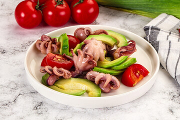 Salad with baby octopus and avocado