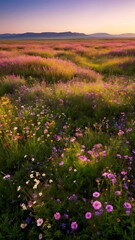 Obraz premium A field of wildflowers in the middle of a grassy field.