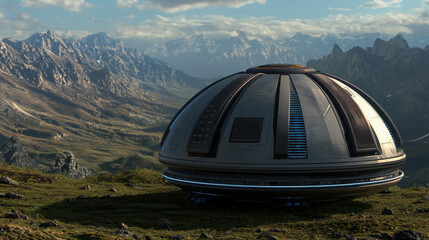 Obraz premium Futuristic Spacecraft on Mountain Peak