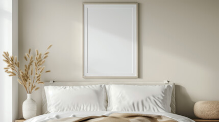 Mockup of empty frames, modern design, mockup to advertise pictures, bedroom	