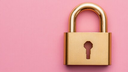 Fototapeta premium Gold Padlock on Pink Background Security Concept