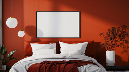 Mockup of empty frames, modern design, mockup to advertise pictures, bedroom	