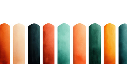 Fototapeta premium Colorful watercolor paint swatches in various shades of orange, teal, and cream create vibrant palette. These swatches can inspire creativity and artistic expression