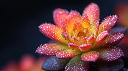 Vibrant Dew-Kissed Succulent: A Close-Up Macro Photography