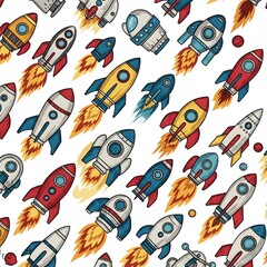 Colorful rocket print with a light background. Ideal image for prints