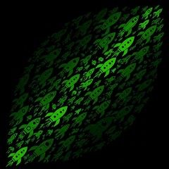 Green rocket print with black background. Ideal image for prints.