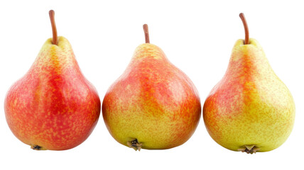 Three ripe pears isolated on transparent background showing freshness