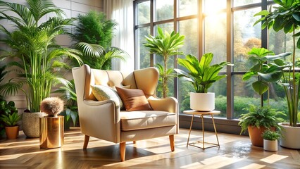 Obraz premium Botanical Interior Living Room with Lush Greenery