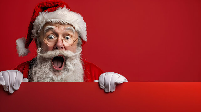 Santa is looking at a red board