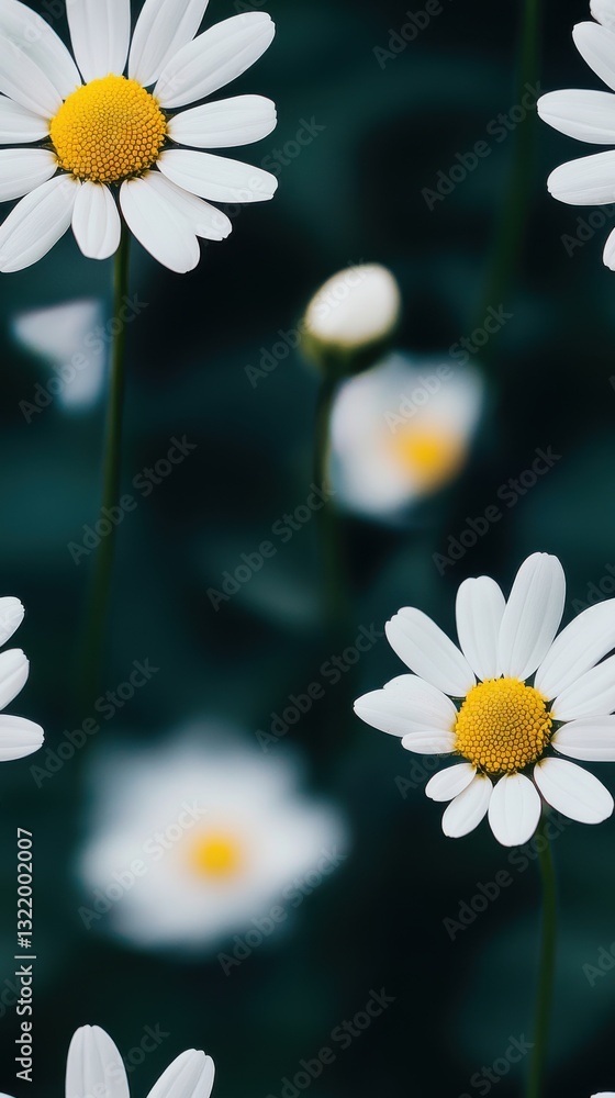 Poster Delicate daisies emerging vibrantly against a soft background of geometrical patterns, merging simplicity with nature's charm in a fresh interpretation