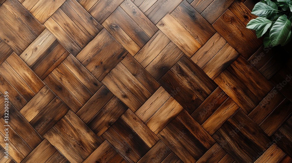 Poster elegant herringbone pattern of richly colored wooden flooring enhances modern interior spaces with s