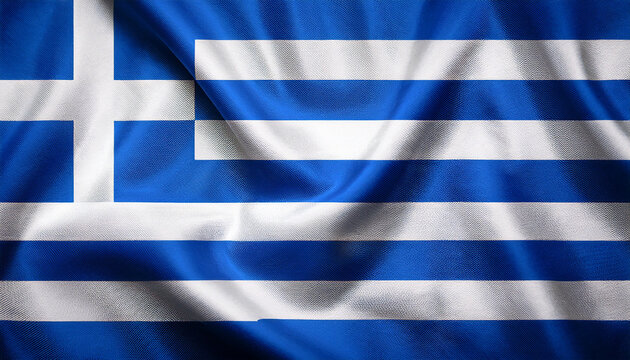National flag of Greece, silk fabric. Banner for celebrating Independence Day.
