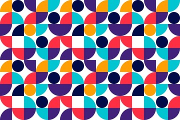 A colorful, playful pattern that's sure to brighten your day.  Geometric shapes in a happy dance.
